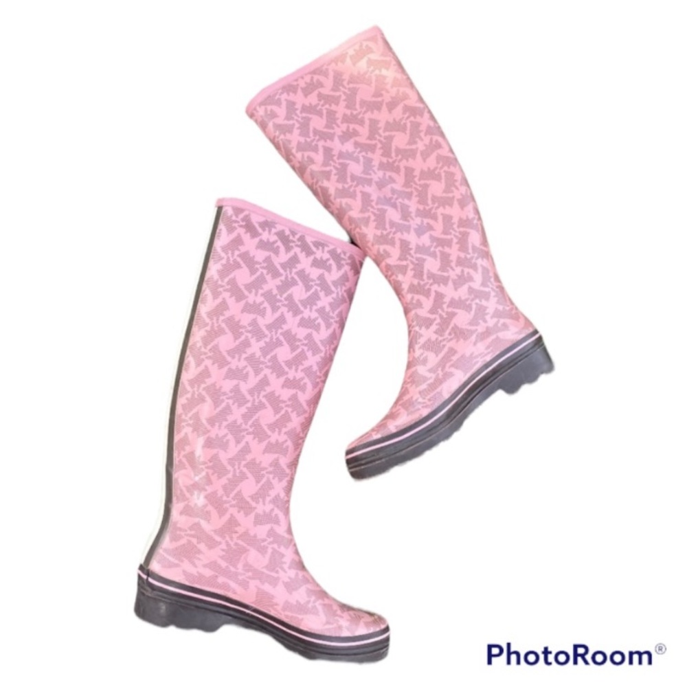 Y2K Juicy Couture PINK SCOTTIE DOG WELLIES TALL SAMMY RAIN BOOTS 9 WELLINGTON - Picture 2 of 14